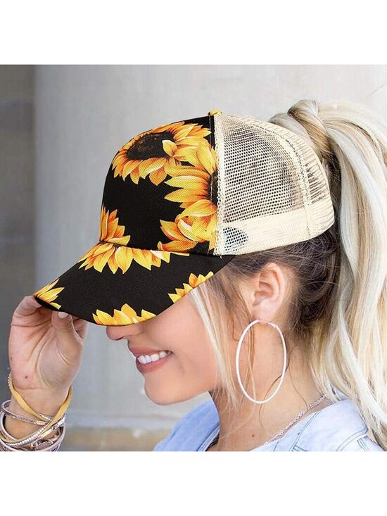 〽️Women Sunflower High Ponytail Baseball Cap Trucker Bad Hair Day Adjustable main image 2